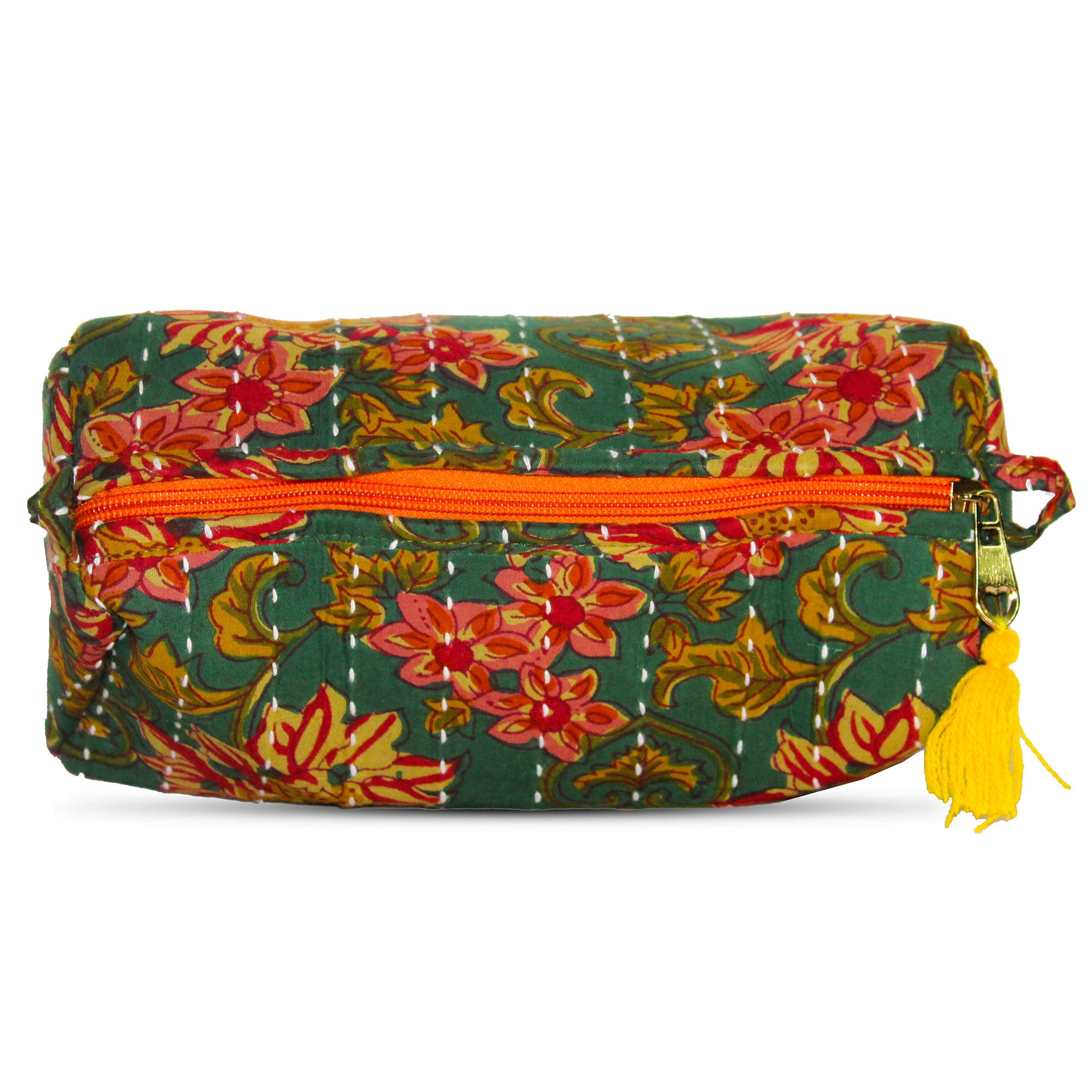 TMN - Women Green Printed With Embroidered Vegan Leather Cosmetic Pouch