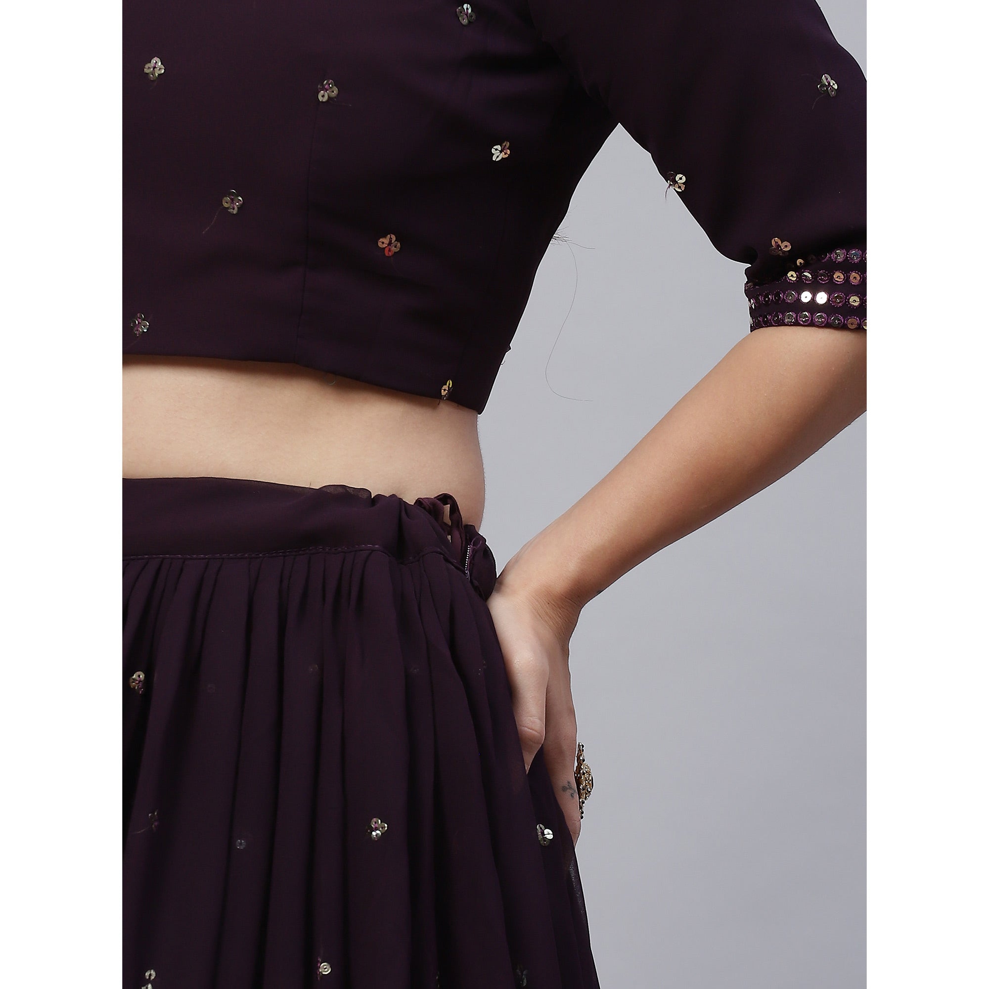 Dark Purple Sequins Embroidered Georgette Lehenga Choli