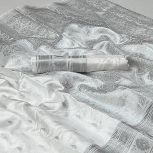 White Woven Banarasi Silk Saree