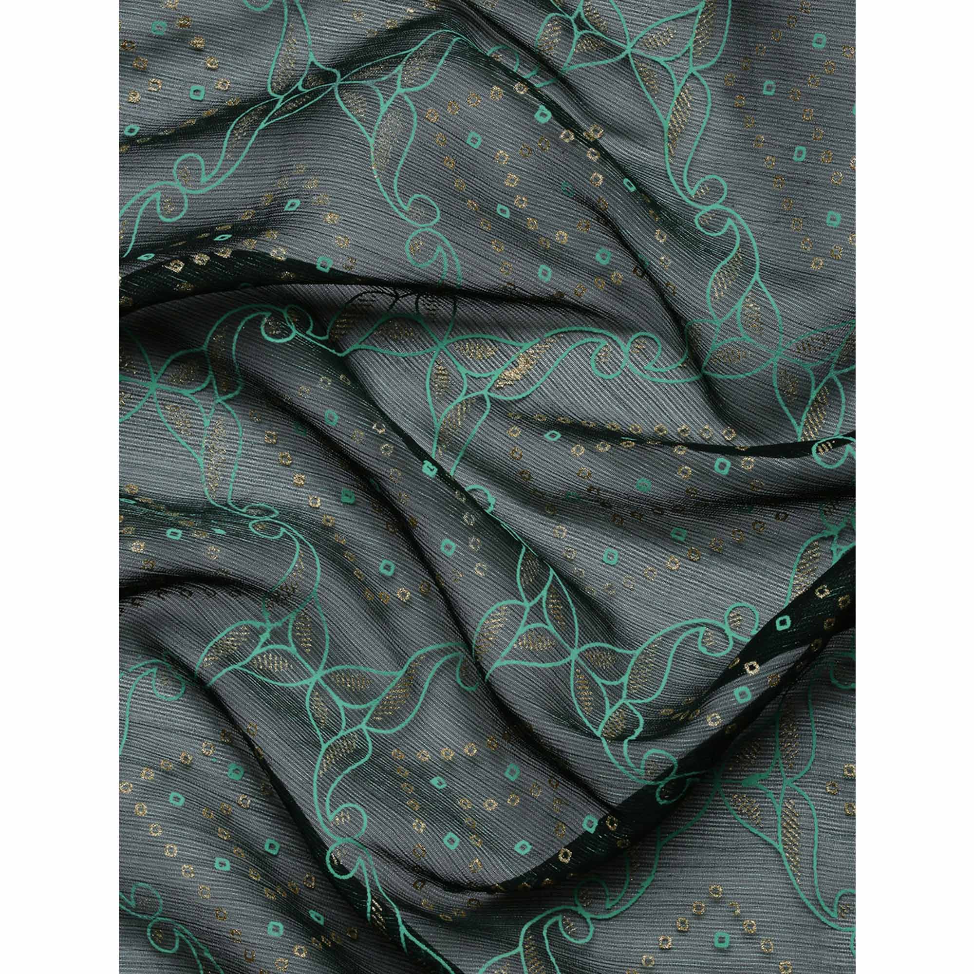 Green Foil Printed With Fancy Border Chiffon Saree