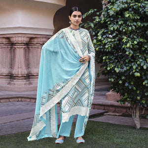 Blue Printed Pure Cotton Salwar Suit