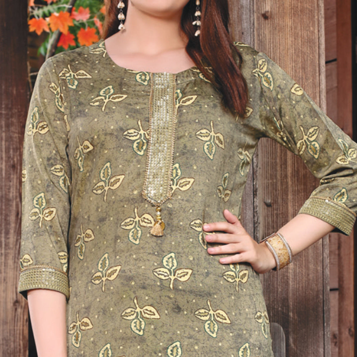 Green Printed Muslin Kurti