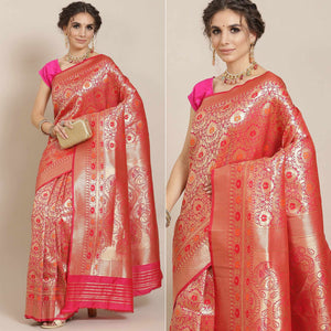Pink Woven Kanjivaram Silk Saree