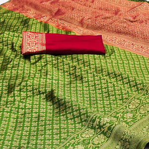 Green Floral Woven Jacquard Saree