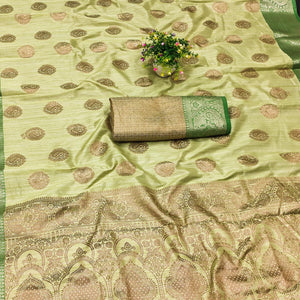 Parrot Green Woven Kanjivaram Silk Saree