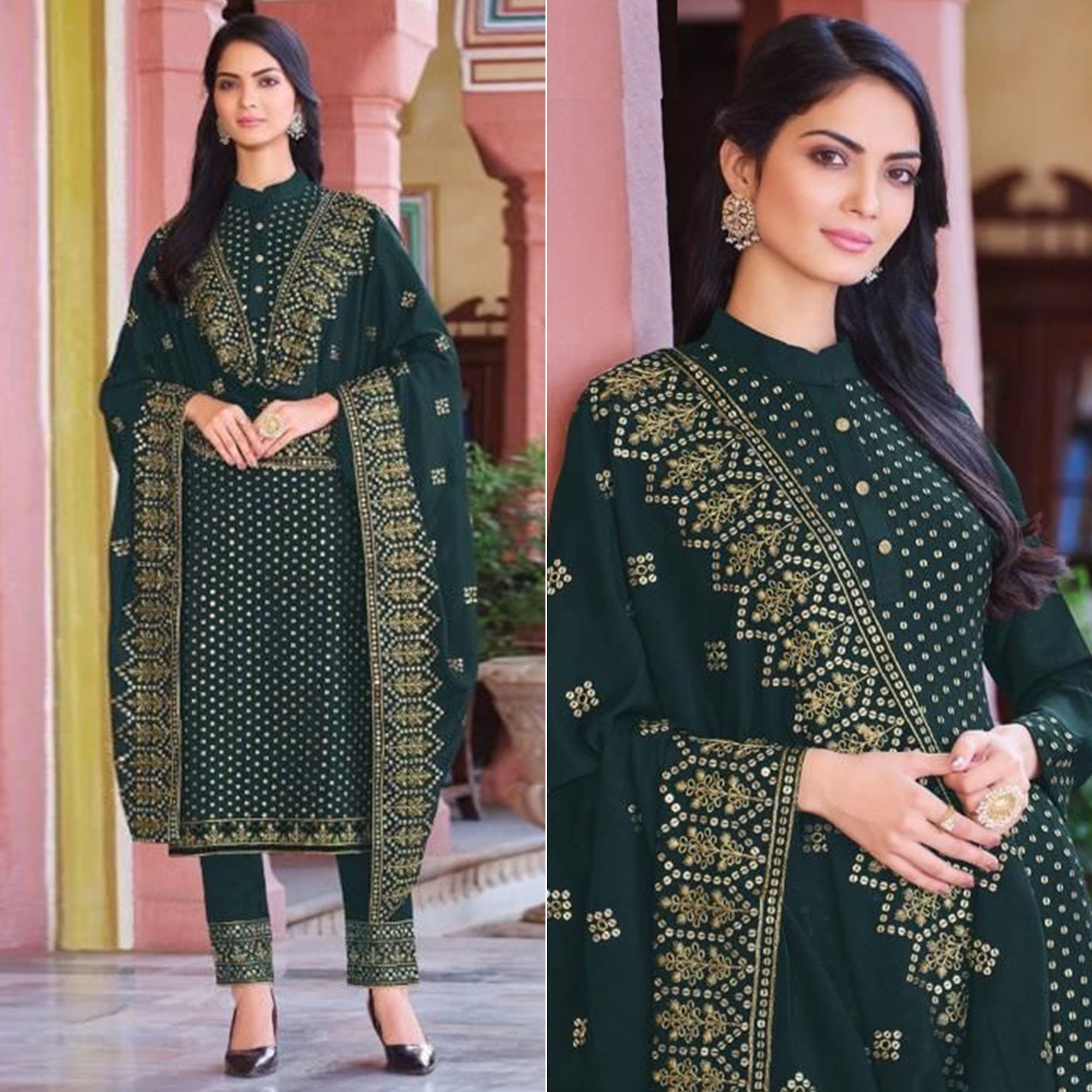 Green Embroidered Georgette Salwar Suit