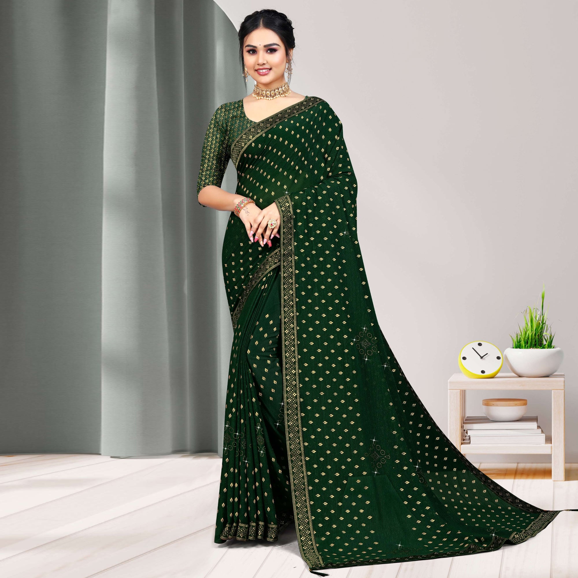 Green Woven Chiffon Saree