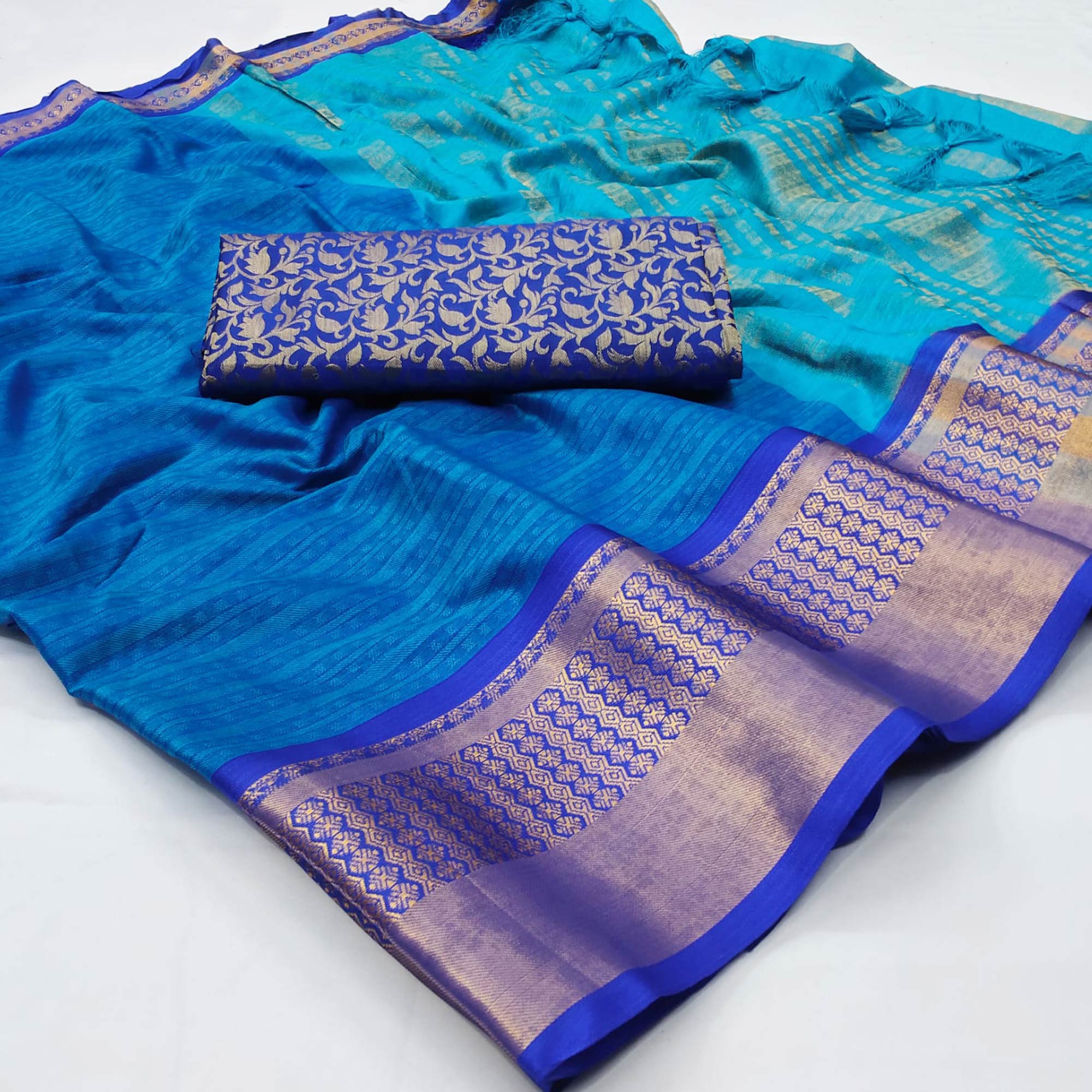 Blue Woven Cotton Silk Saree