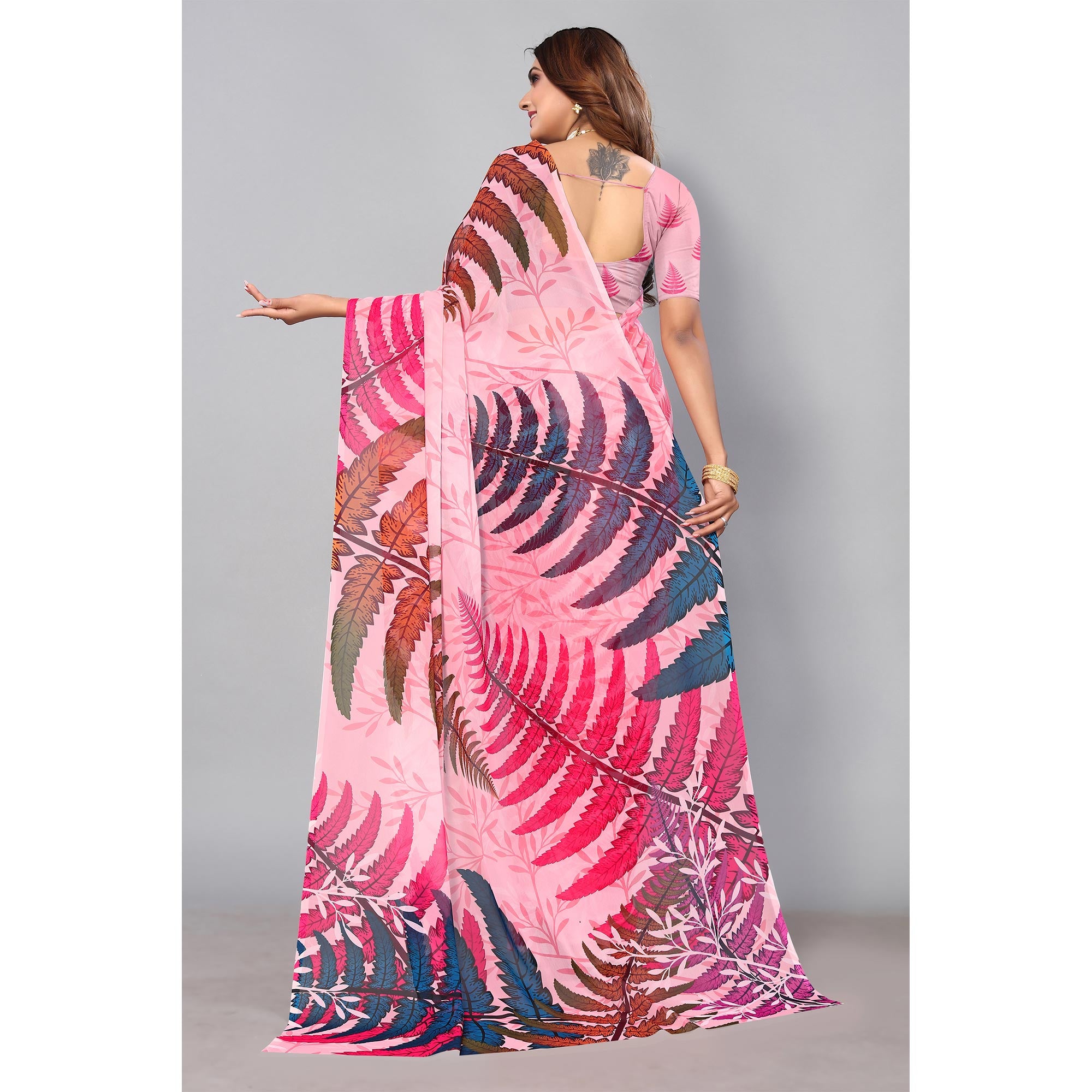 Pink Digital Printed Georgette Saree