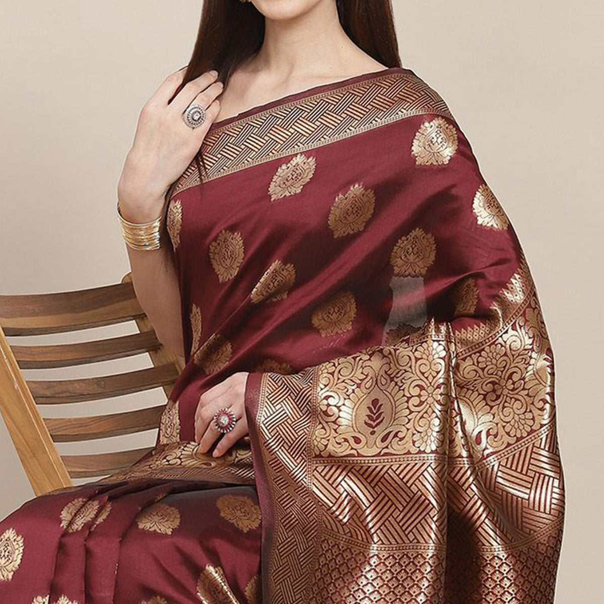 Maroon Woven Banarasi Silk Saree