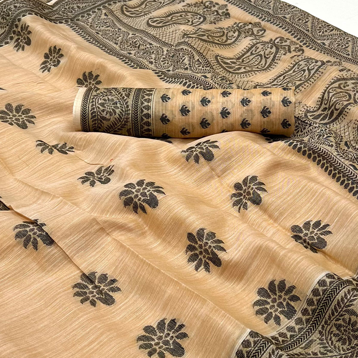 Peach Thread Woven Cotton Silk Saree