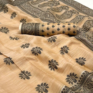 Peach Thread Woven Cotton Silk Saree