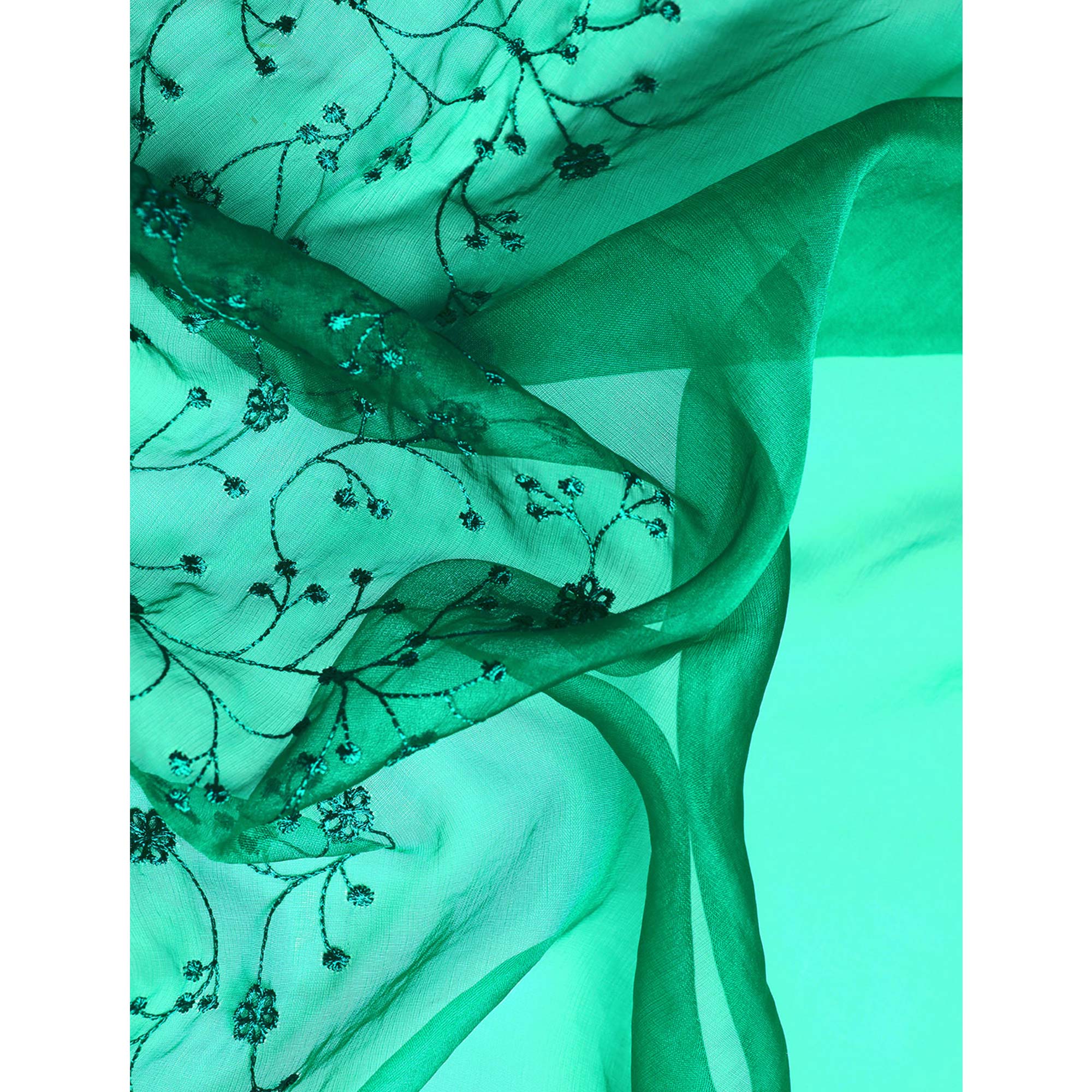 Green Floral Embroidered Organza Saree