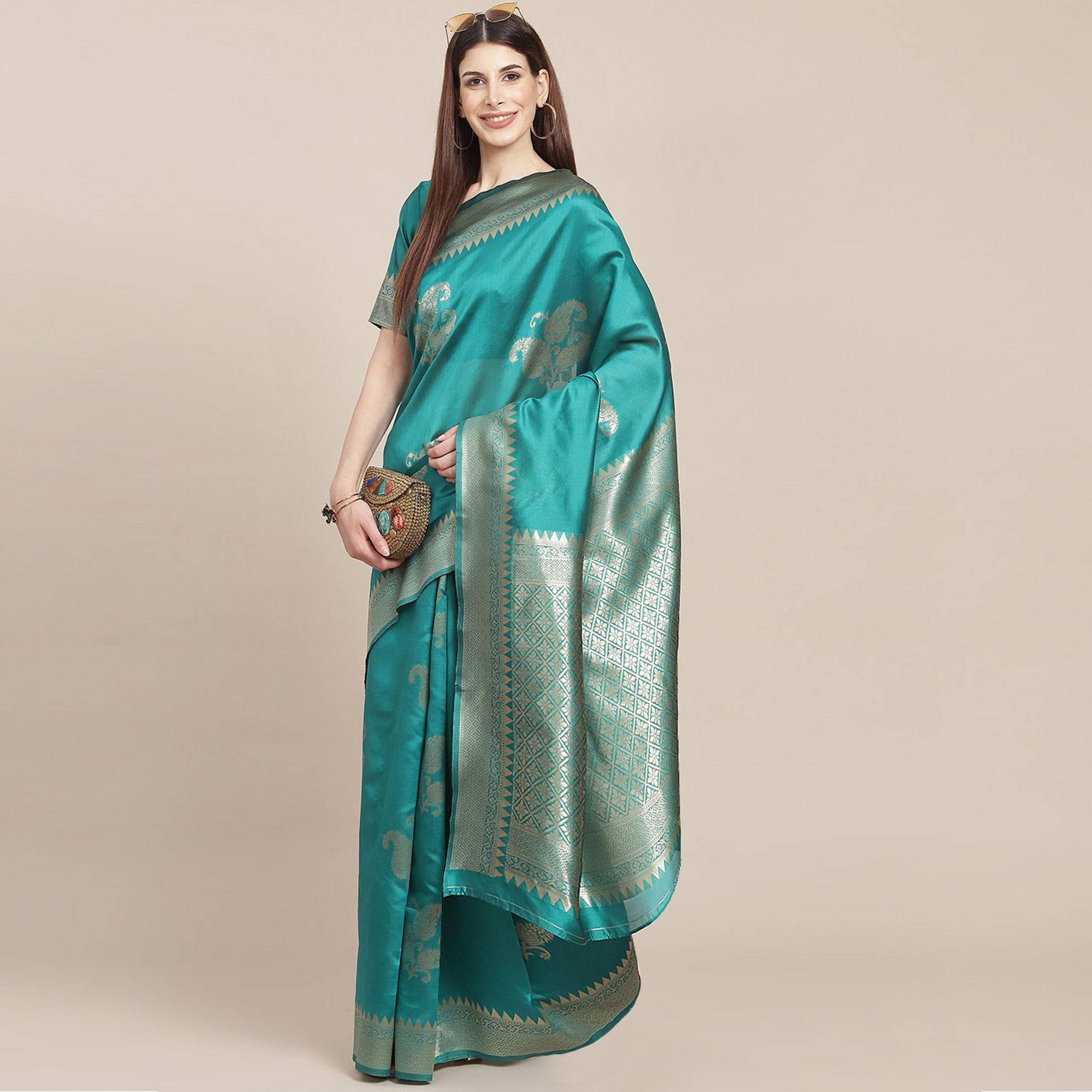 Turquoise Woven Banarasi Silk Saree