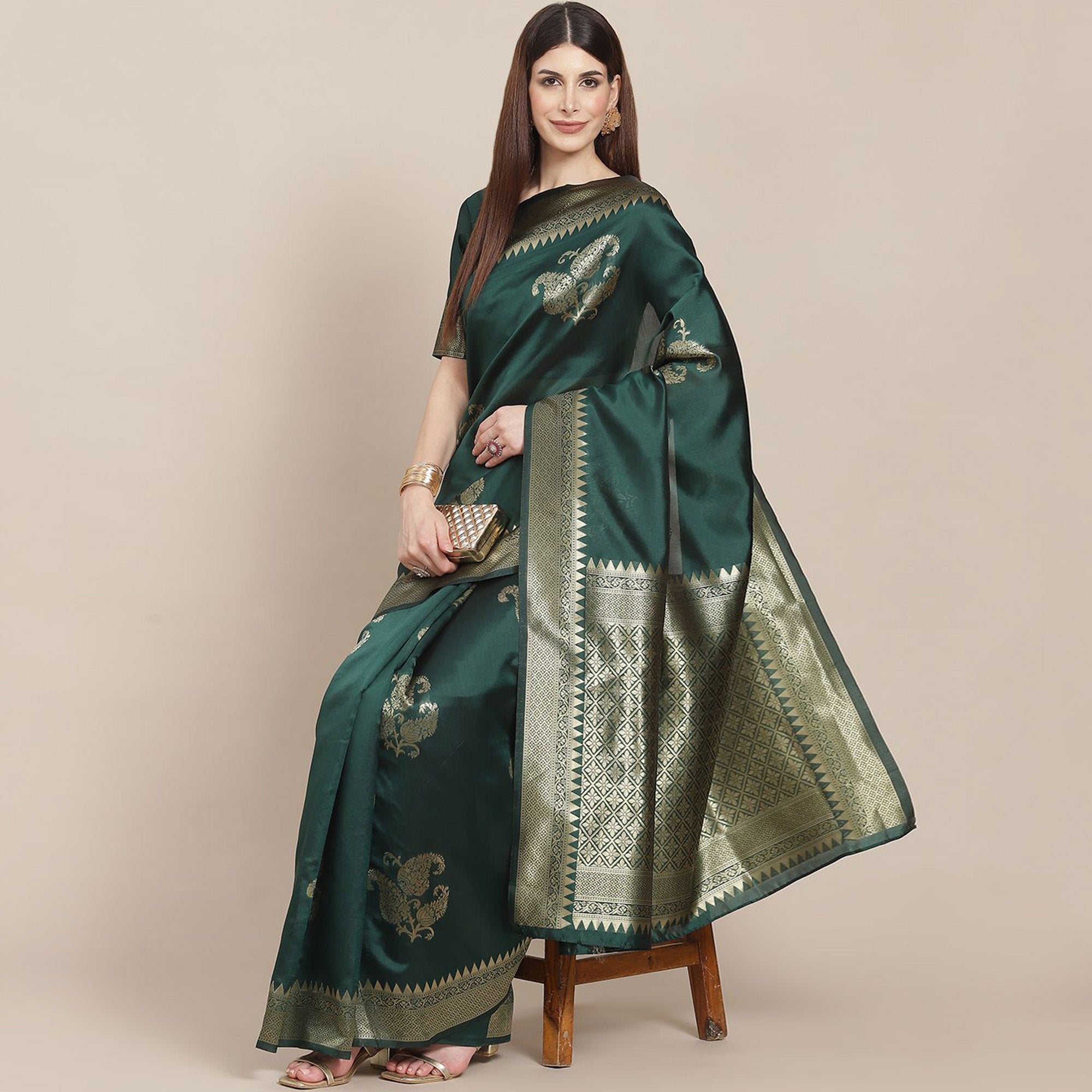 Green Woven Banarasi Silk Saree