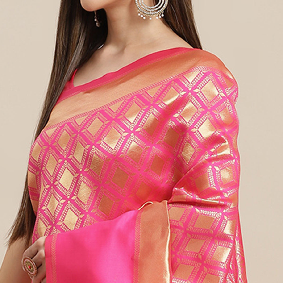 Pink Woven Banarasi Silk Saree