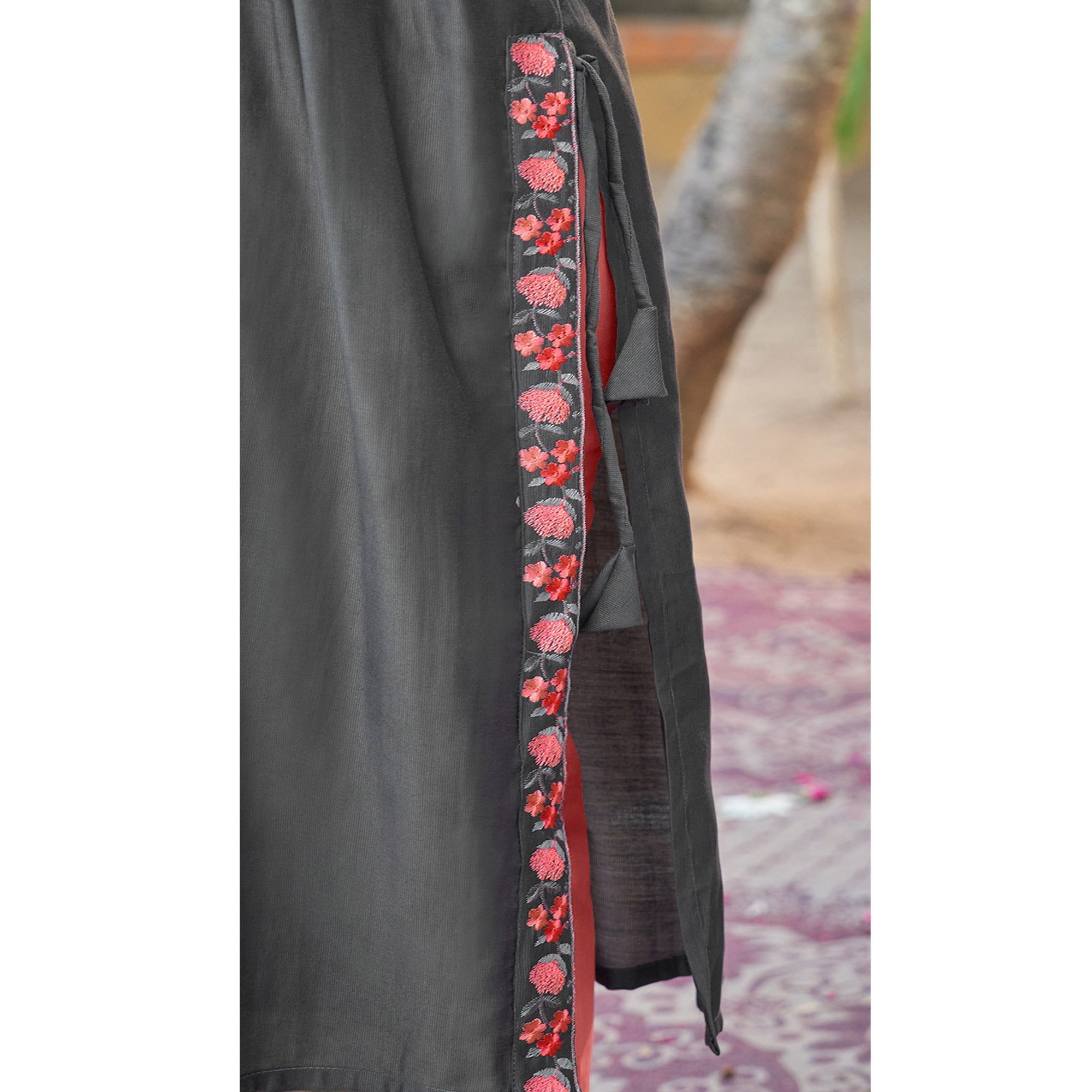 Grey Floral Embroidered Pure Silk Naira Cut Suit