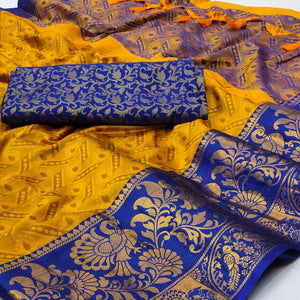 Golden Woven Cotton Silk Saree With Tassels