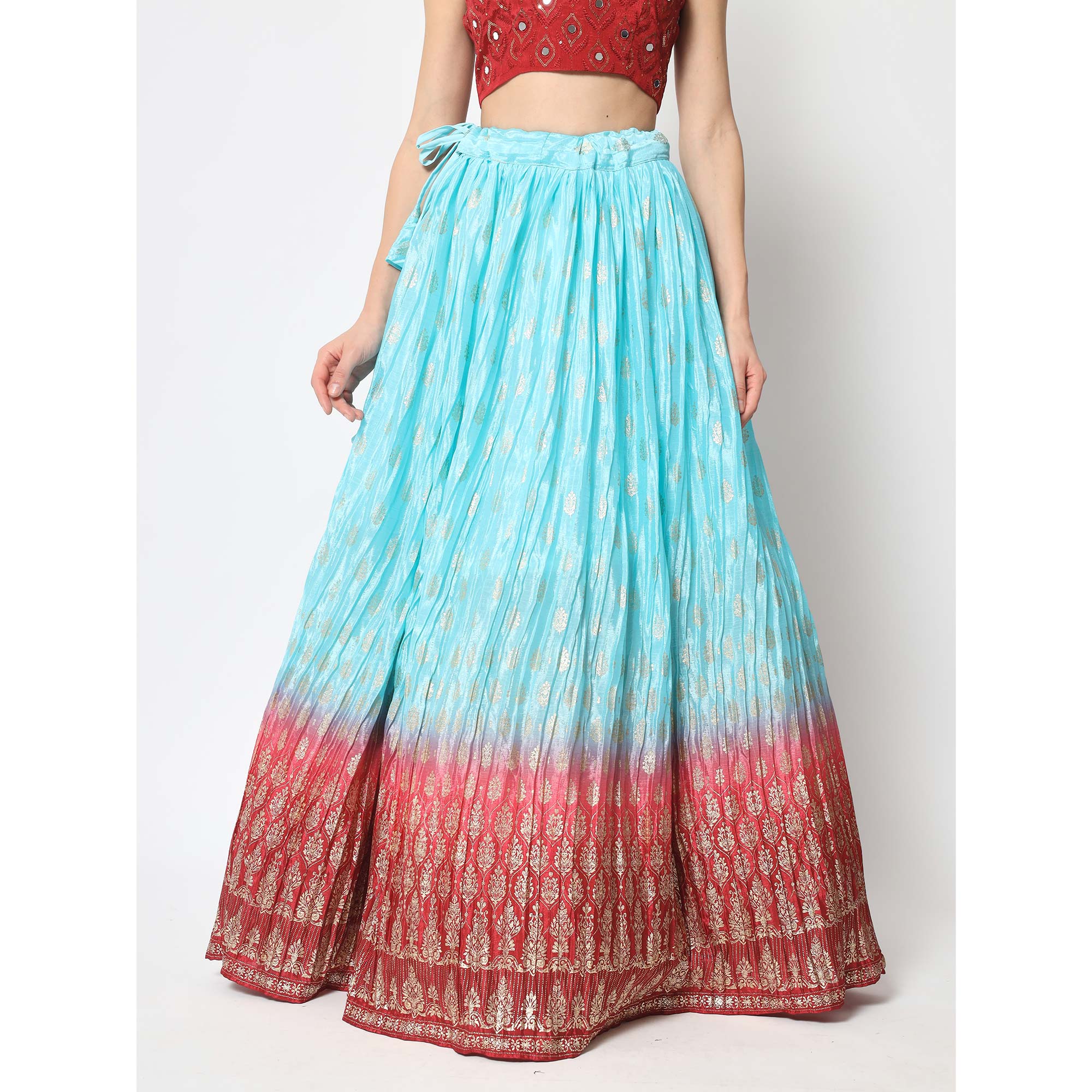 Sky Blue Foil Printed Chiffon Lehenga Choli