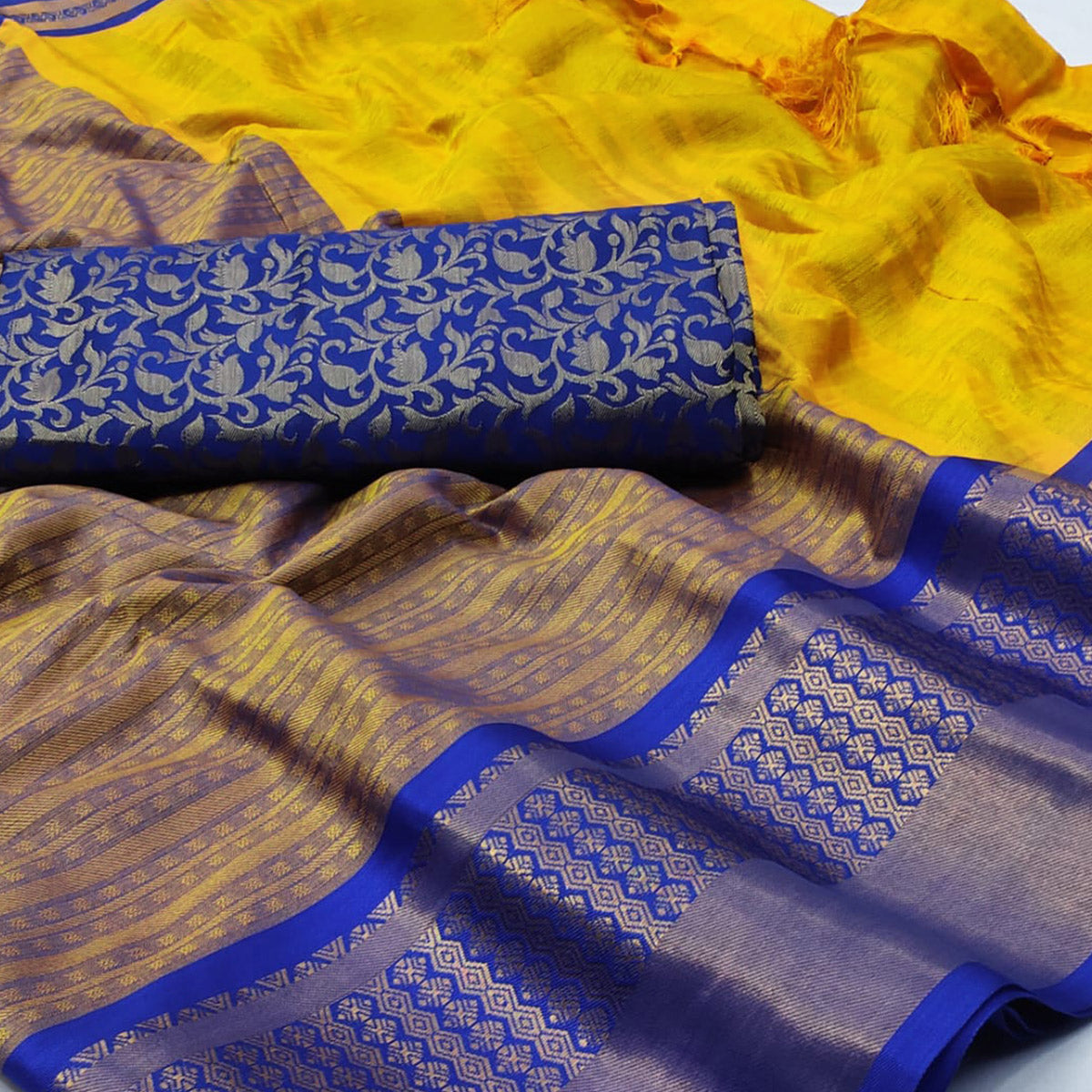 Golden Woven Cotton Silk Saree