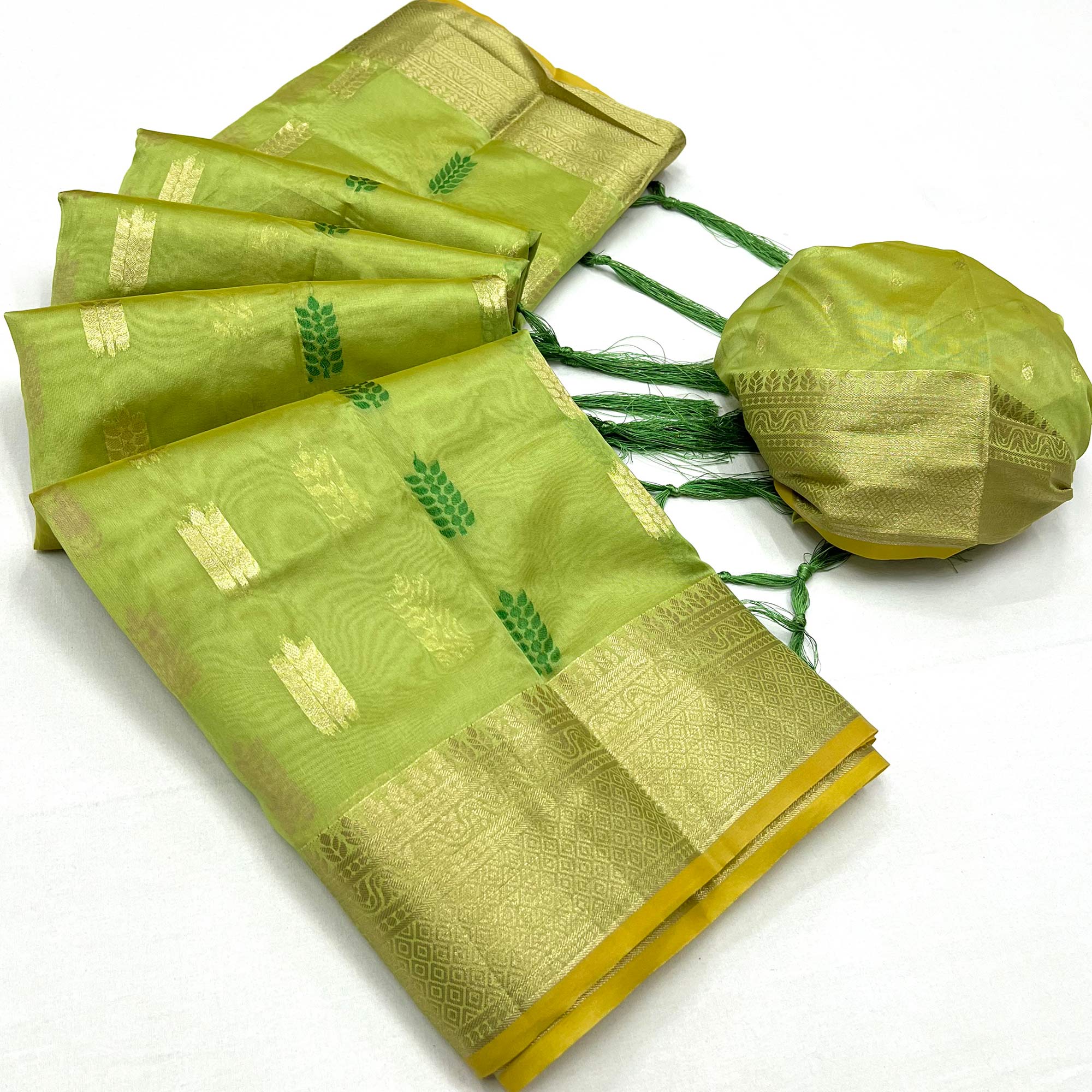 Green Floral Woven Organza Saree