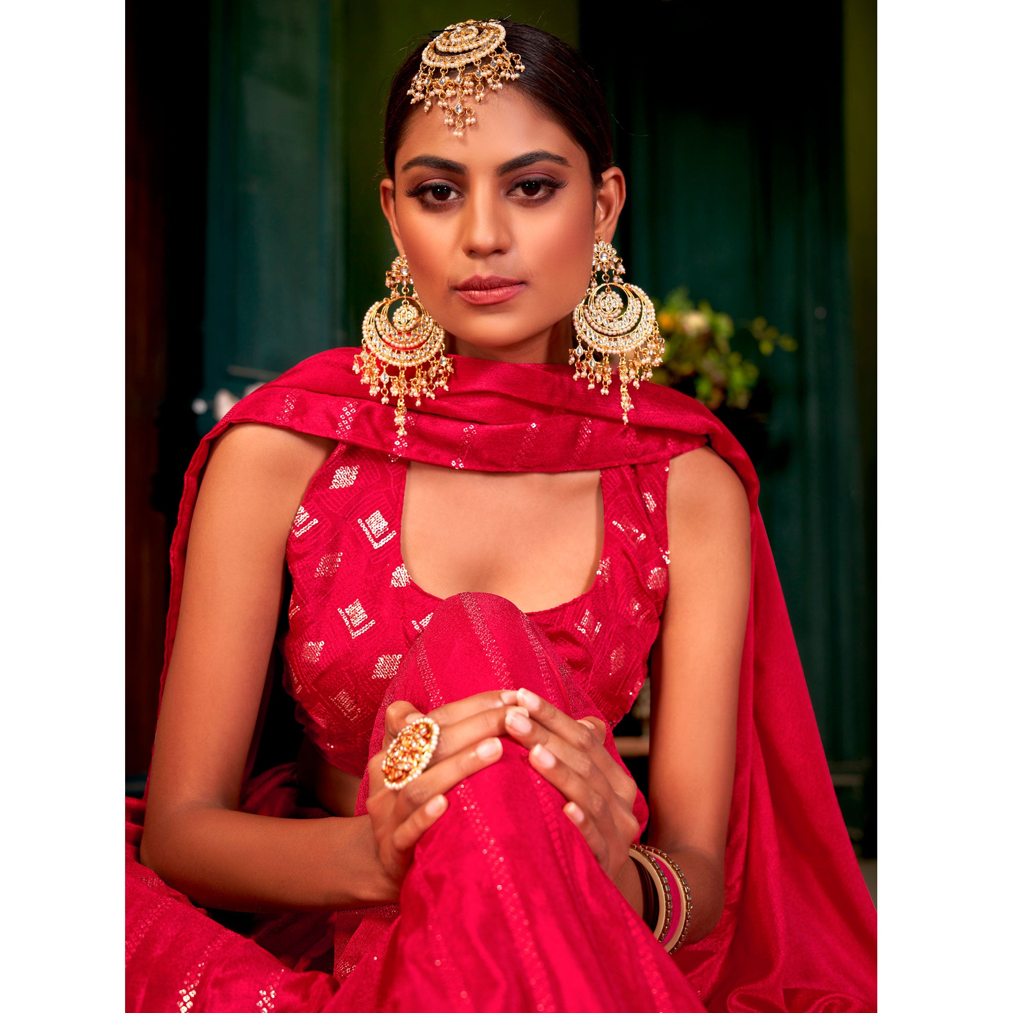 Pink Sequins Embroidered Chiffon Lehenga Choli