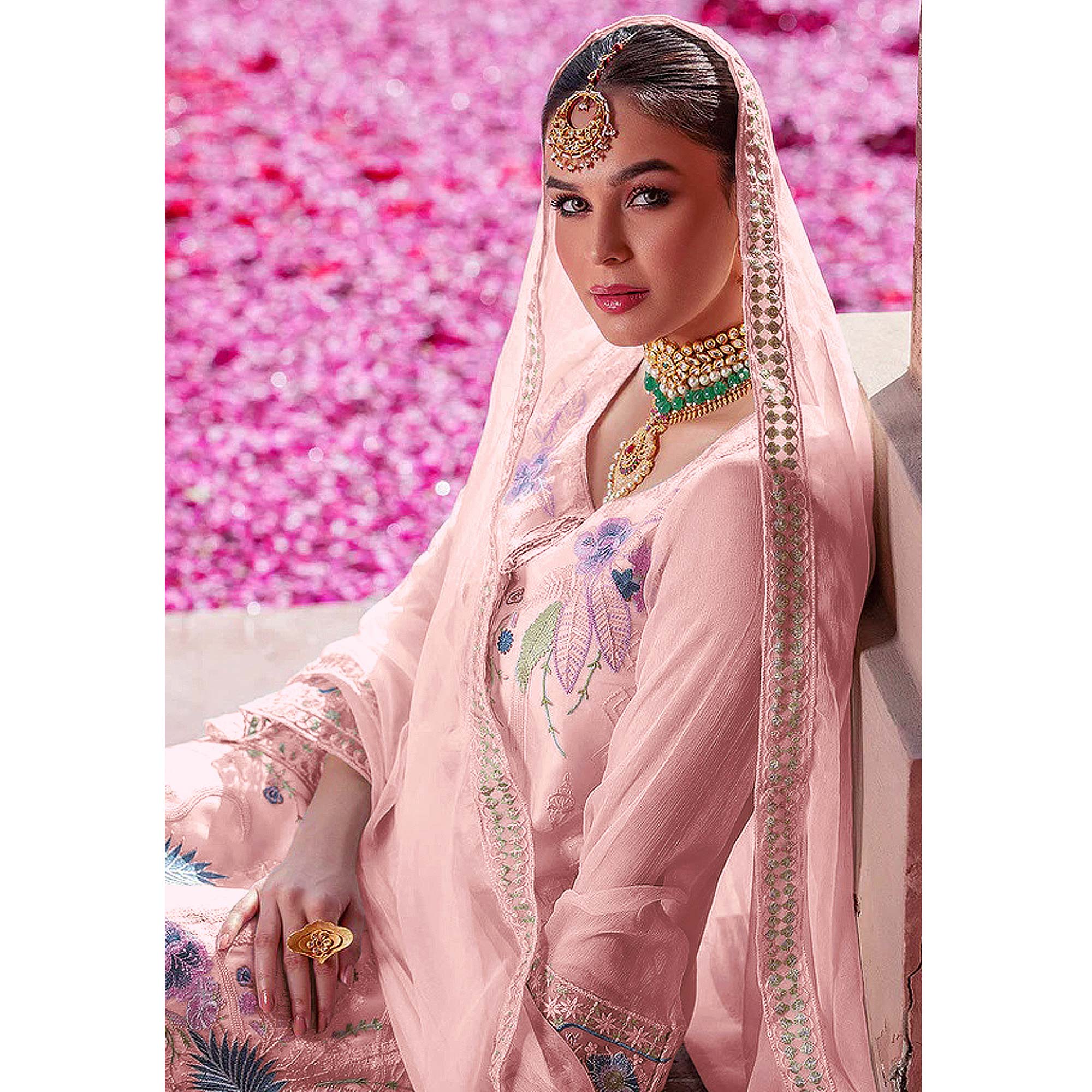 Baby Pink Embroidered Georgette Pakistani Suit