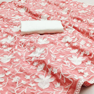 Pink Floral Embroidered Organza Saree