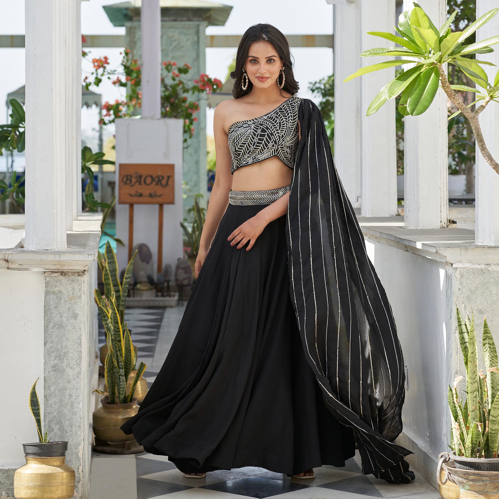 Black Sequins Embroidered Chiffon Lehenga Choli