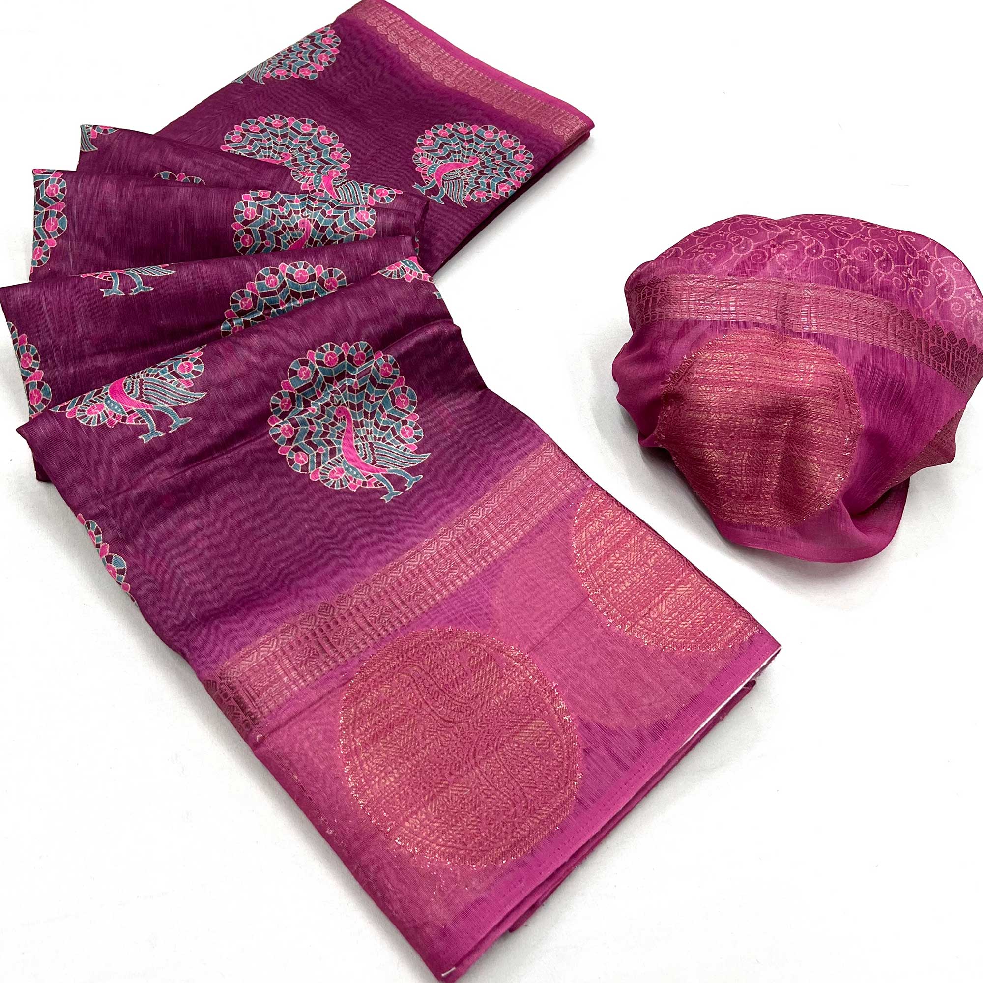 Purple Floral Digital Printed Pure Cotton Saree