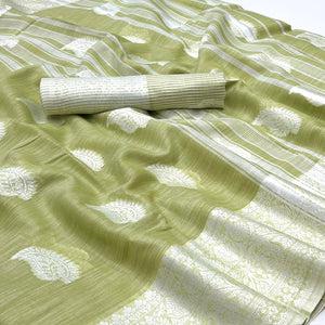 Pista Green Woven Linen Saree