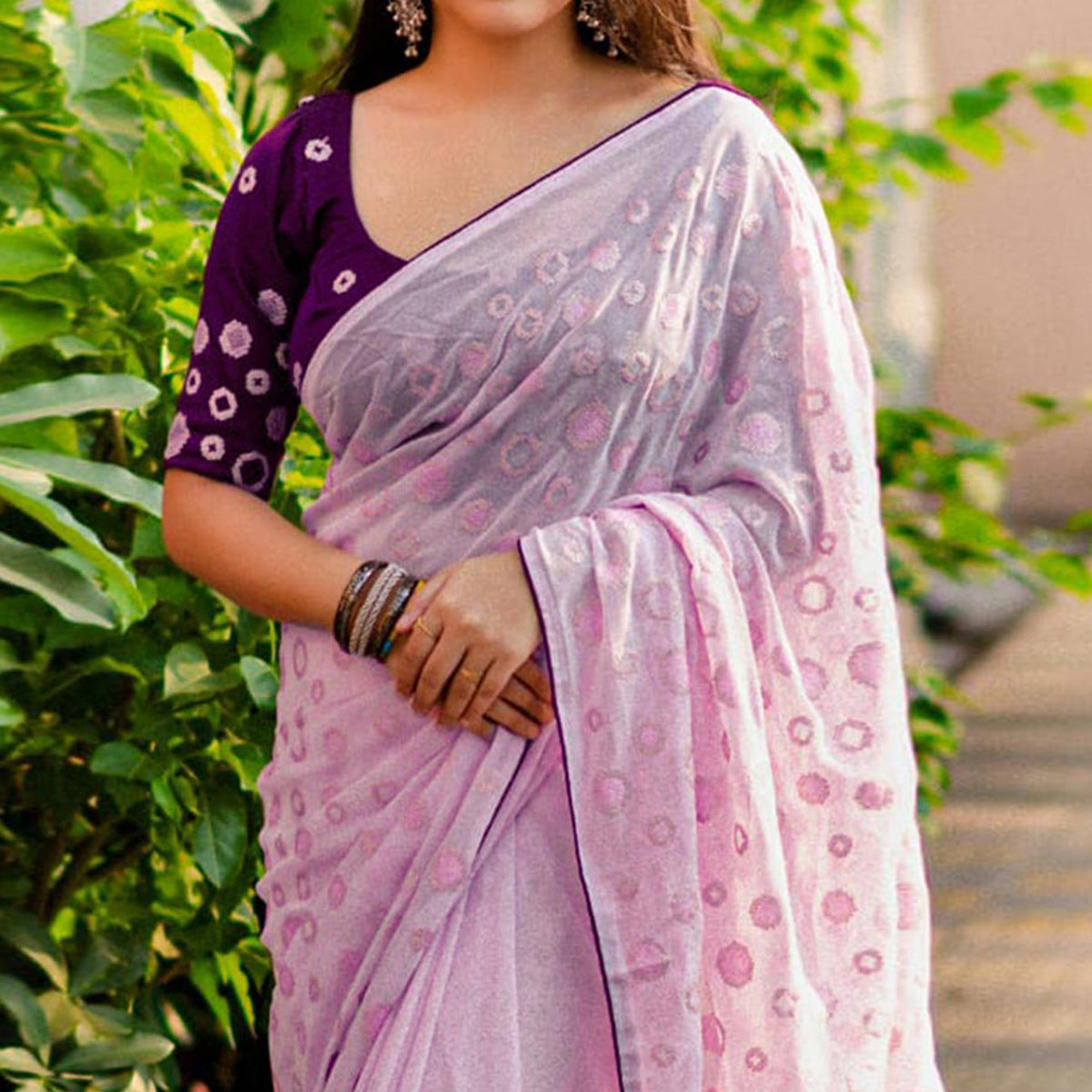 Pink Sequins Work Georgette Saree