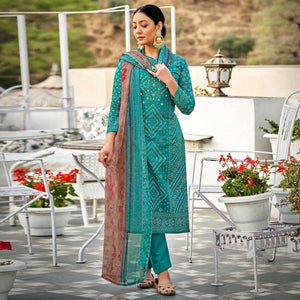 Rama Blue Bandhani Printed Pure Cotton Salwar Suit