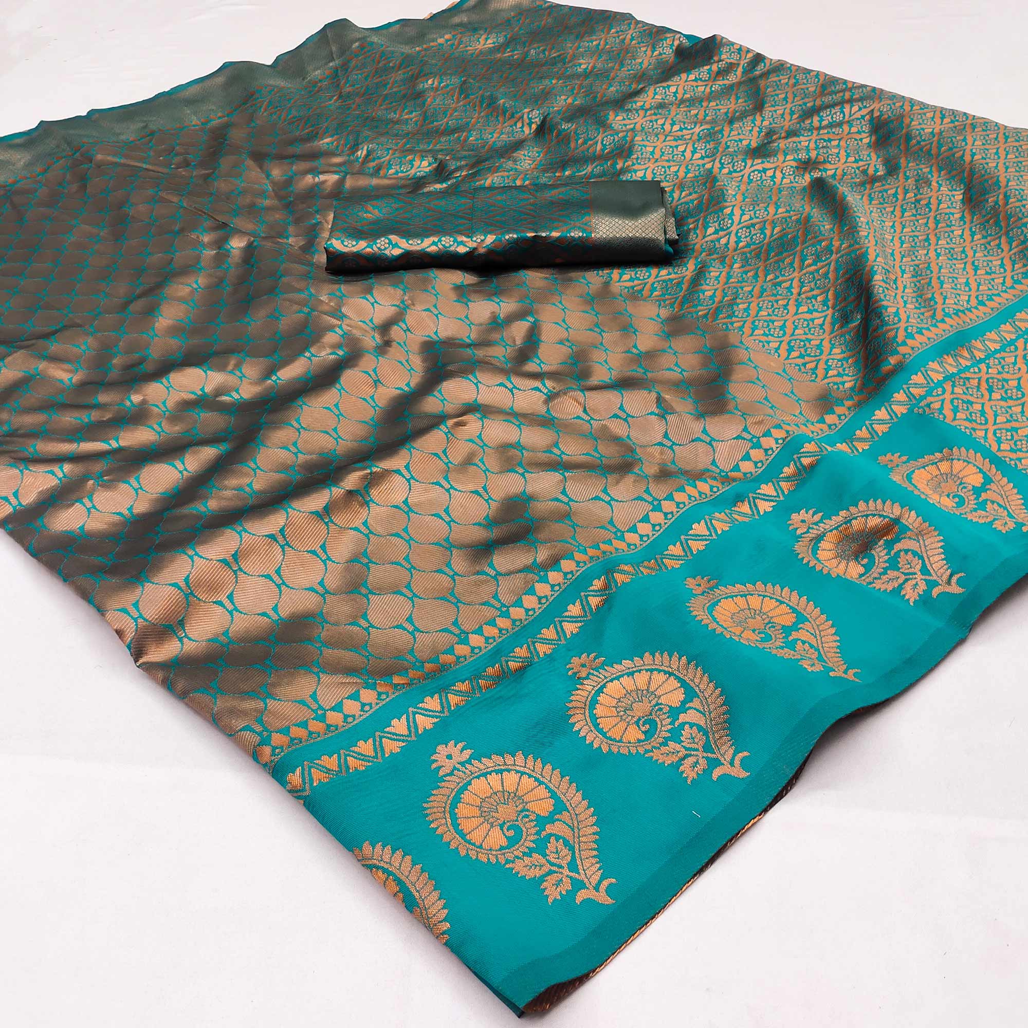 Rama Blue Woven Banarasi Silk Saree