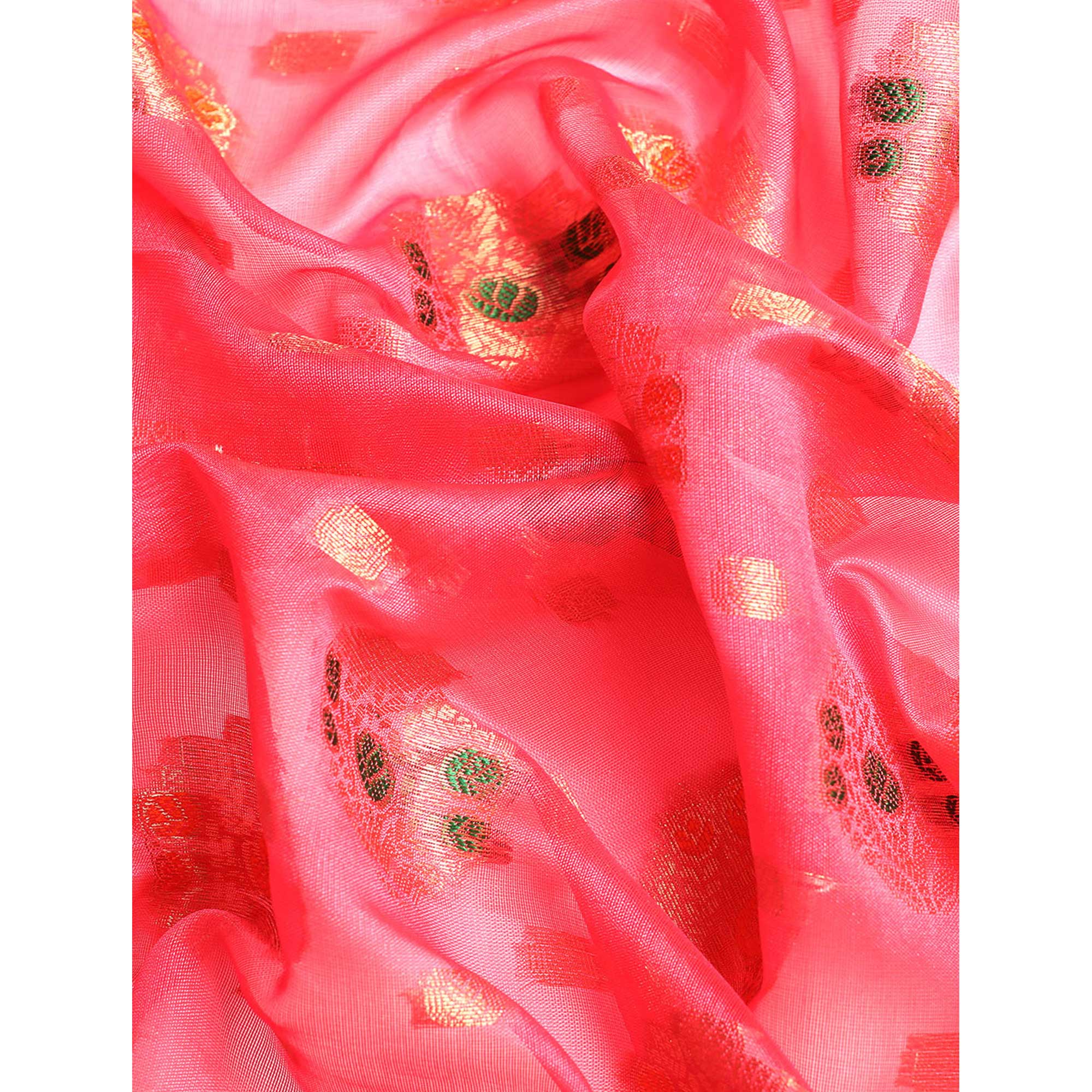 Pink Floral Woven Organza Silk Saree