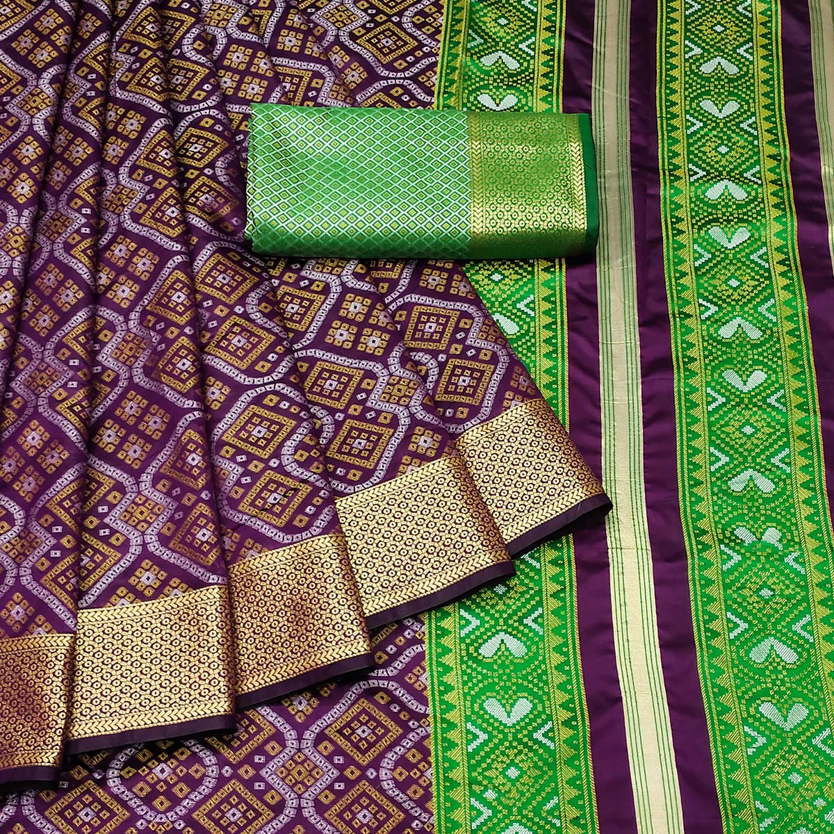 Wine Bandhani Woven Banarasi Silk Saree