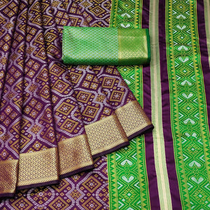 Wine Bandhani Woven Banarasi Silk Saree
