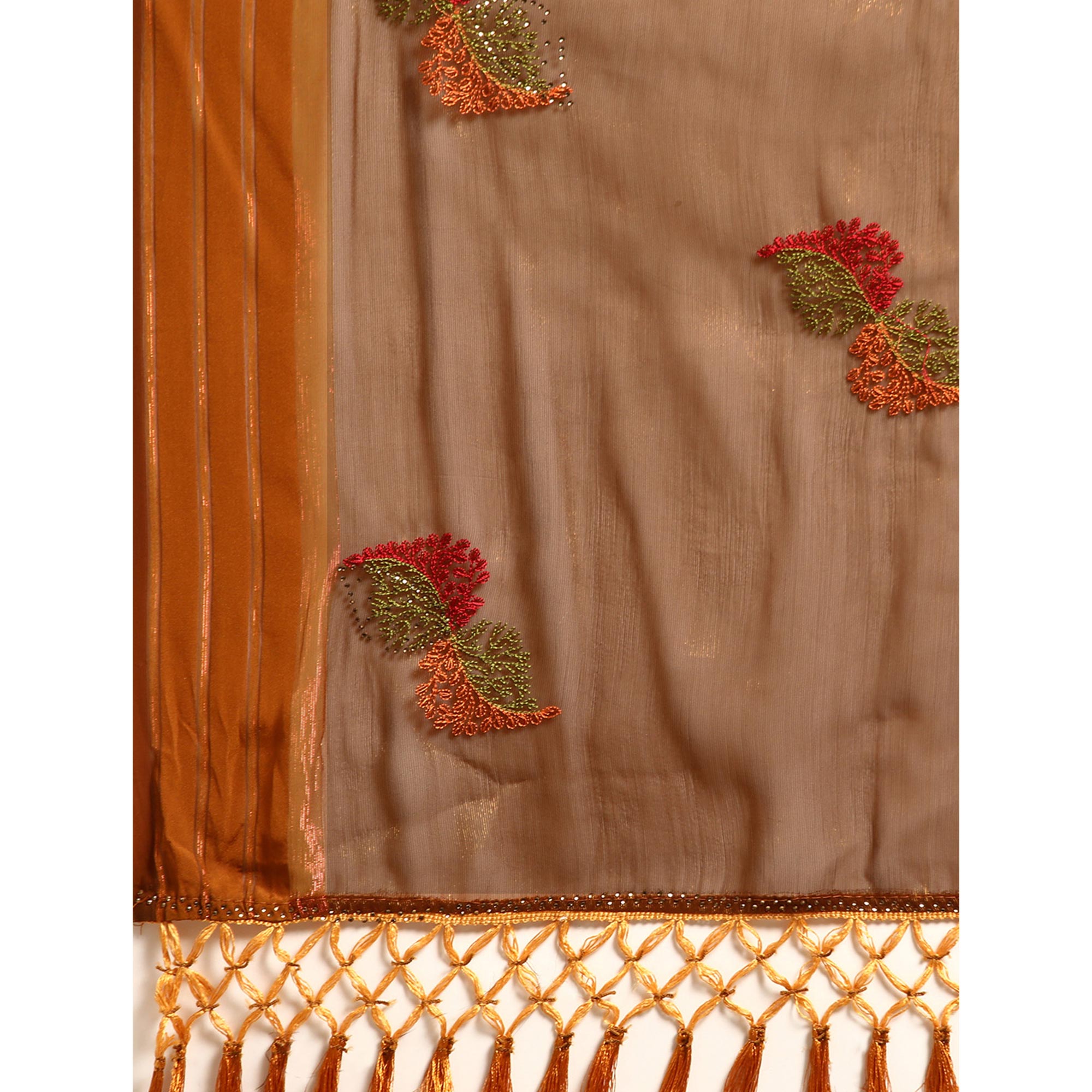 Brown Swarovski With Embroidery Work Chiffon Saree