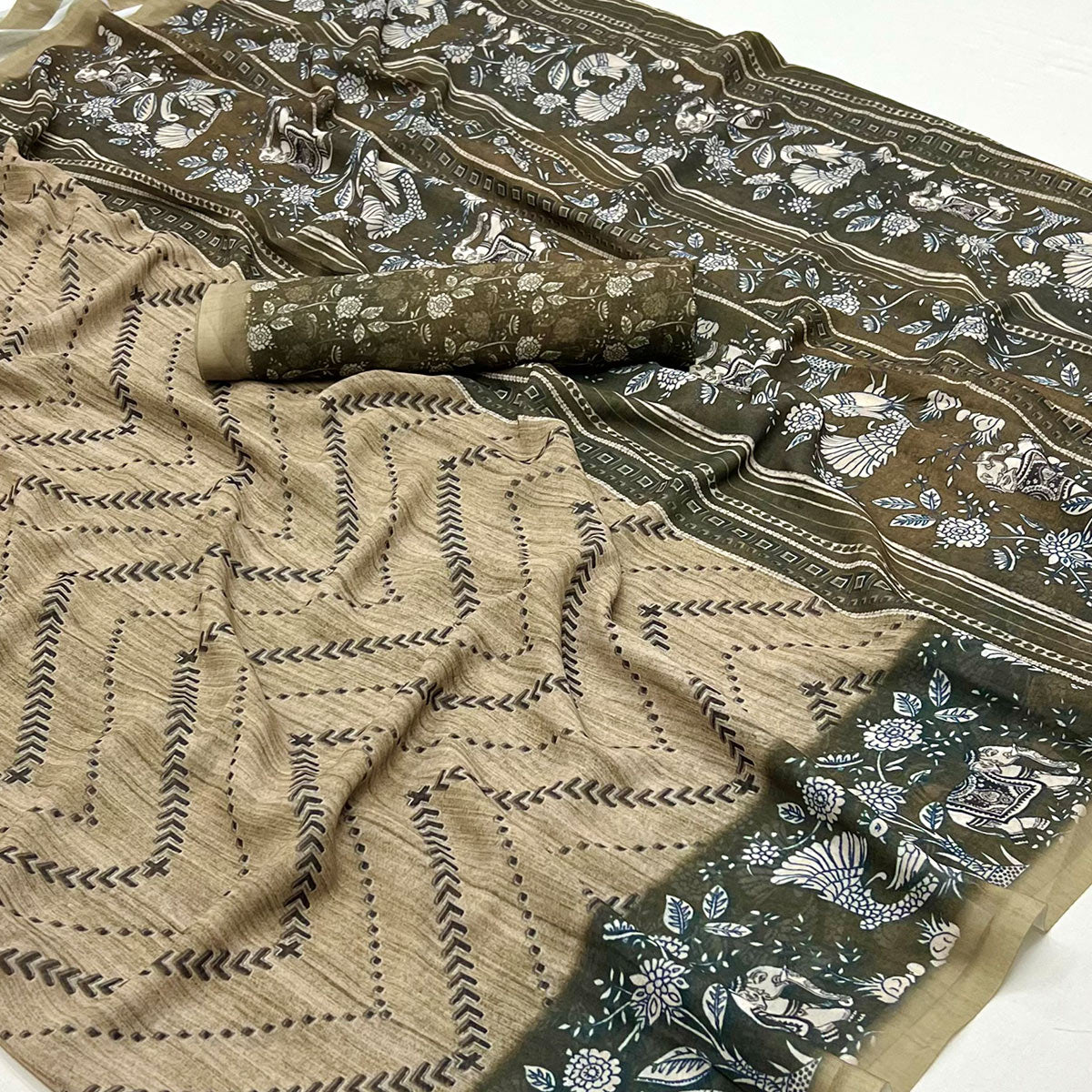 Chikoo Digital Printed Georgette Saree