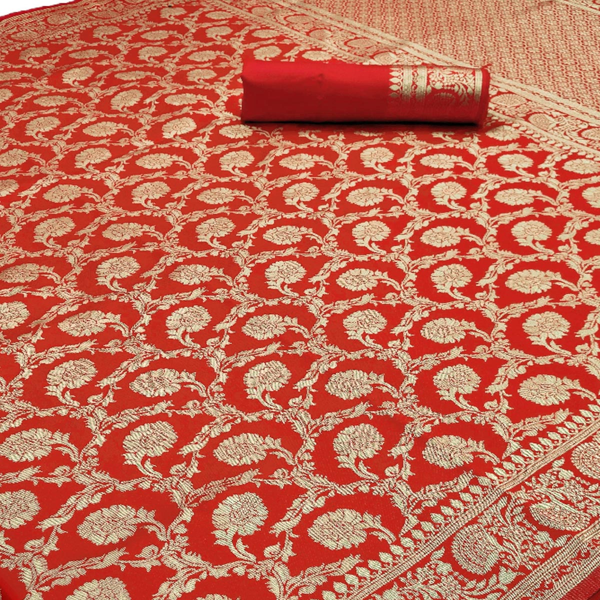 Red Woven Banarasi Silk Saree