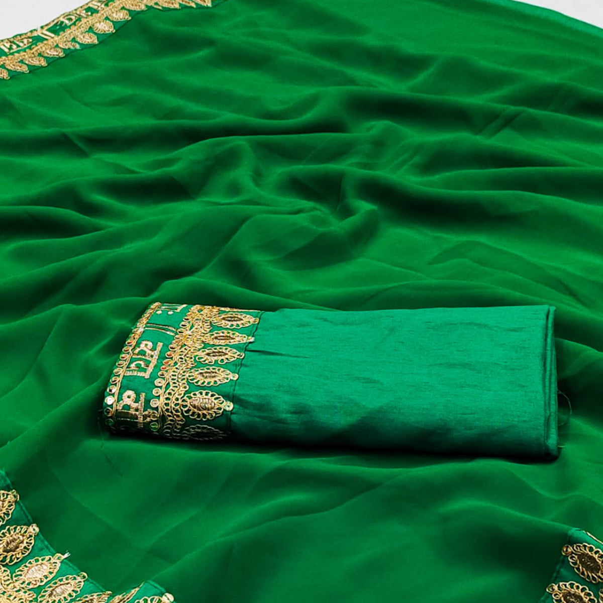 Green Embroidered Border Georgette Saree