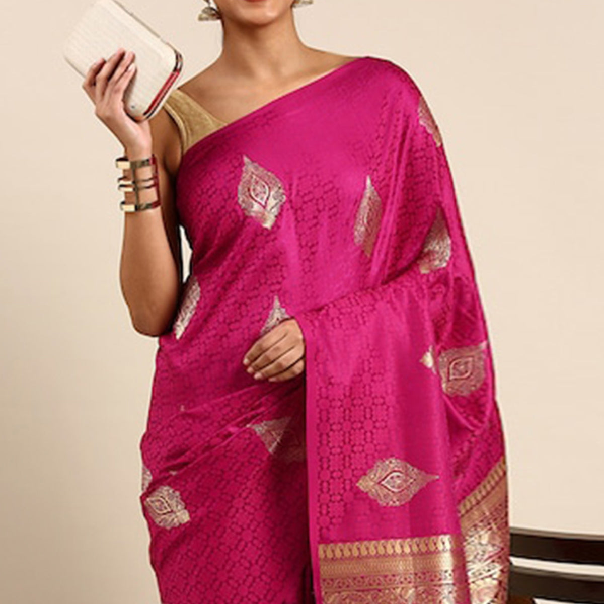 Pink Woven Kanjivaram Silk Saree WithTassels