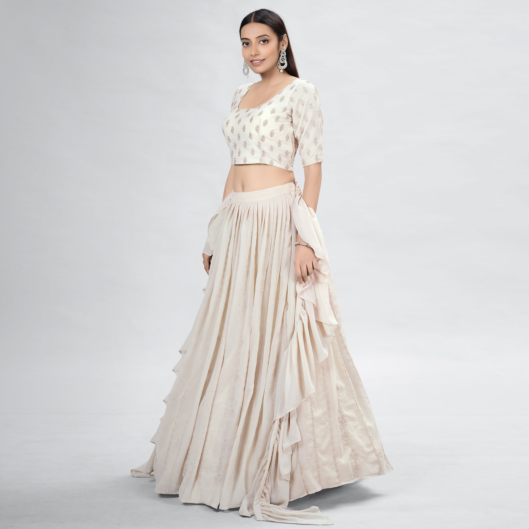 Beige Embroidered Georgette Lehenga Choli