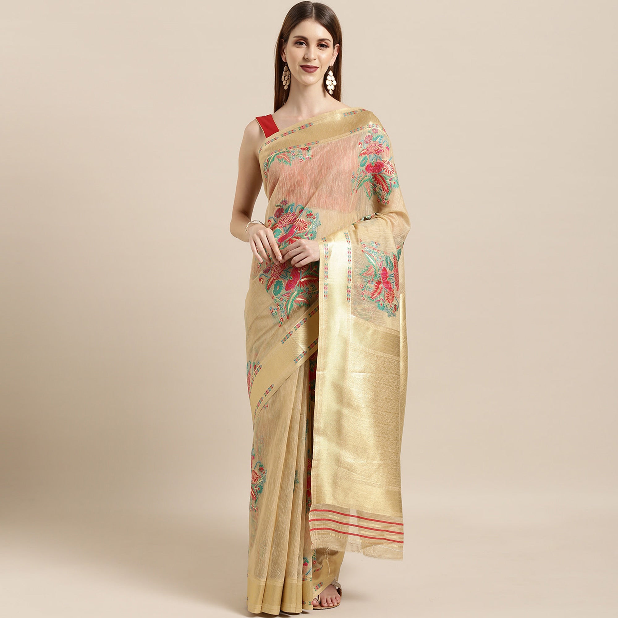 Beige Woven Kanjivaram Silk Saree