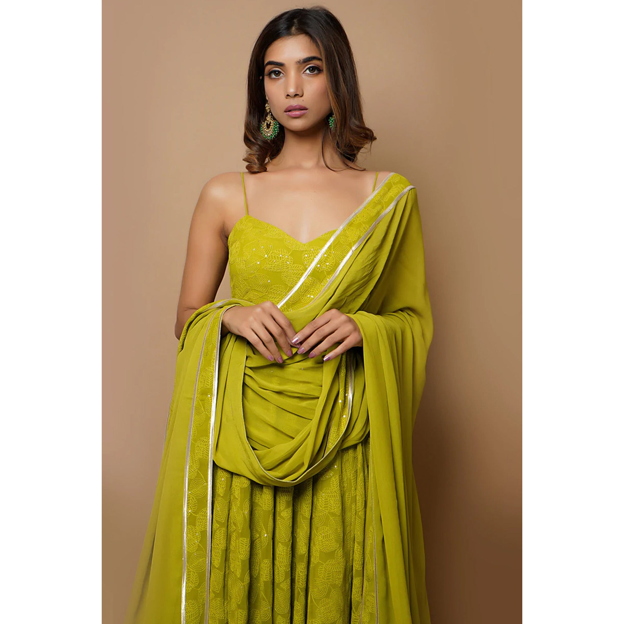 Green Lucknowi Chikankari Work Georgette Anarkali Suit