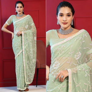 Green Sequins Embroidered Georgette Saree