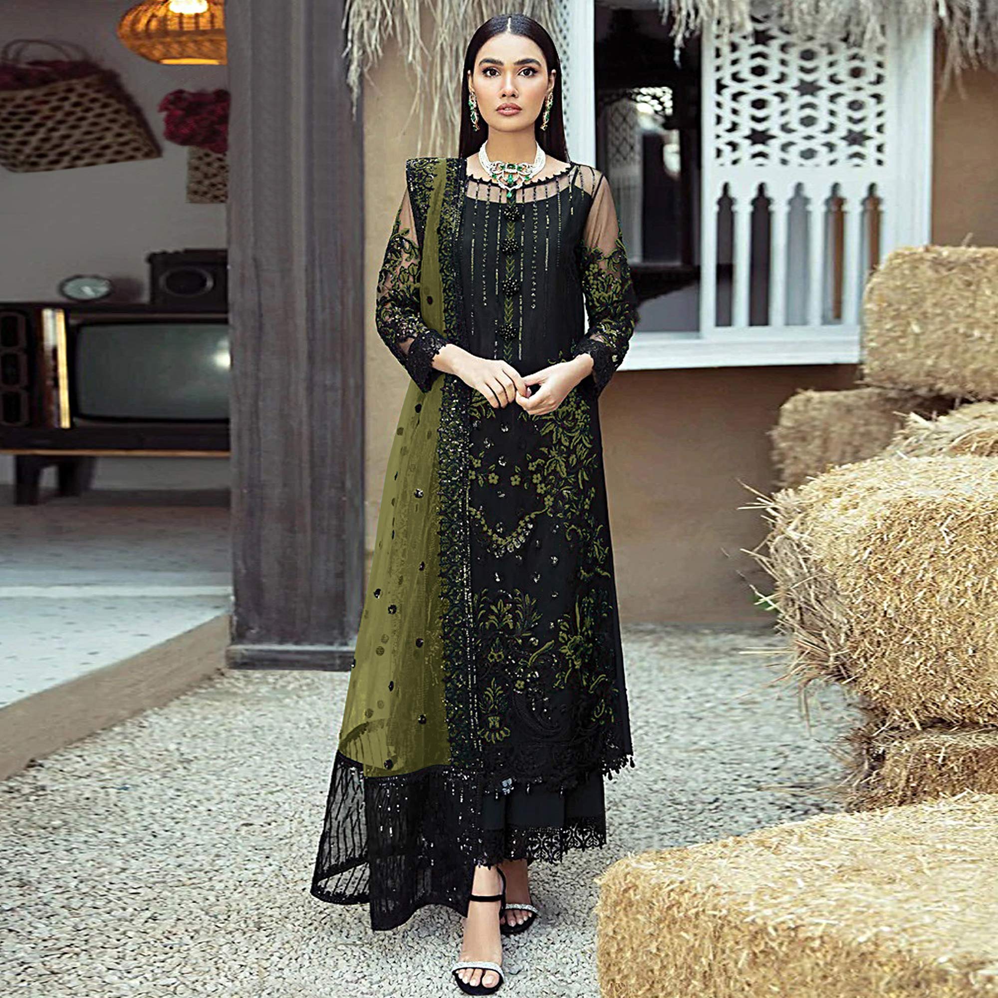 Navy Blue Designer Slit Style Anarkali Gown Suit Pakistani - Etsy