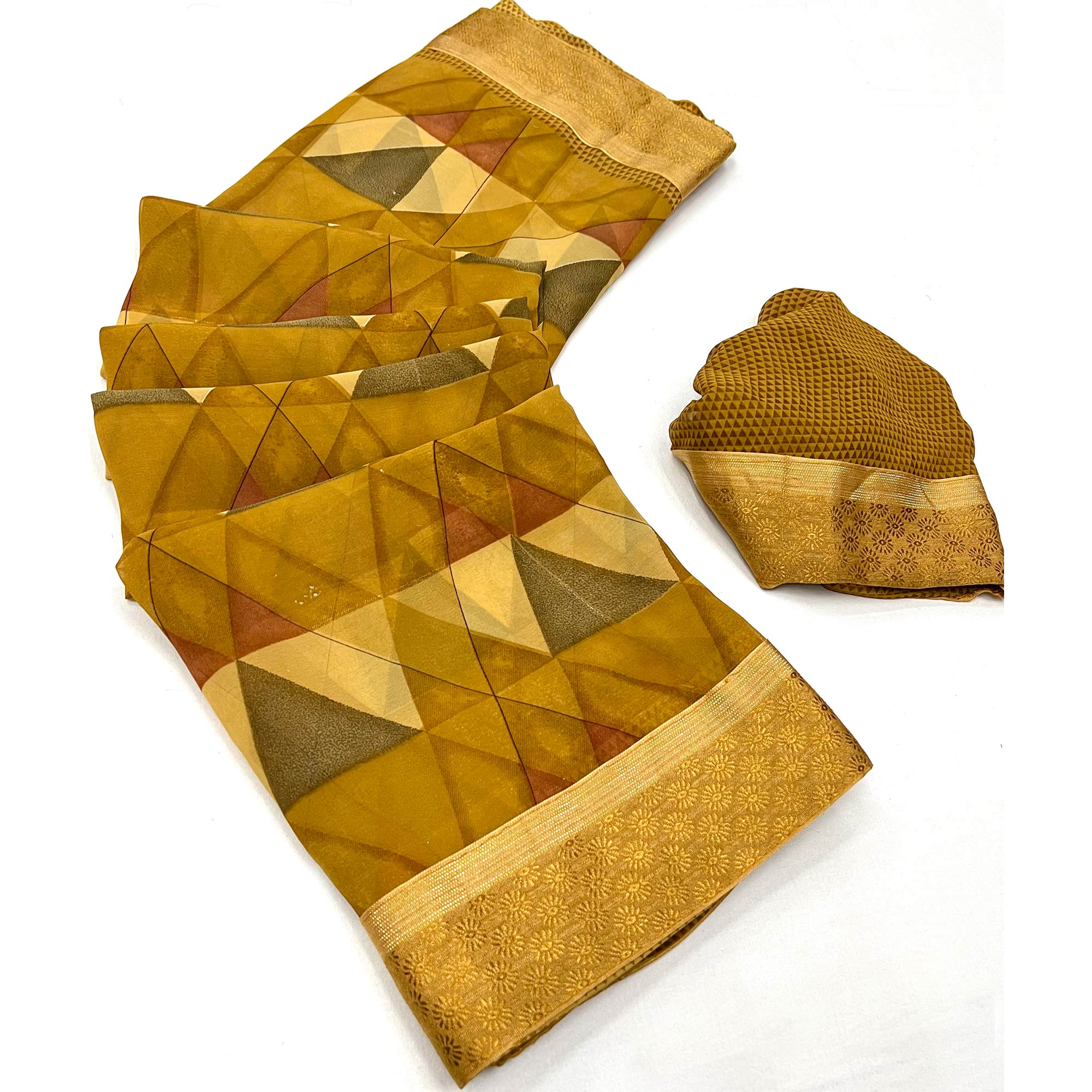 Mustard Geometric Printed Georgette Saree