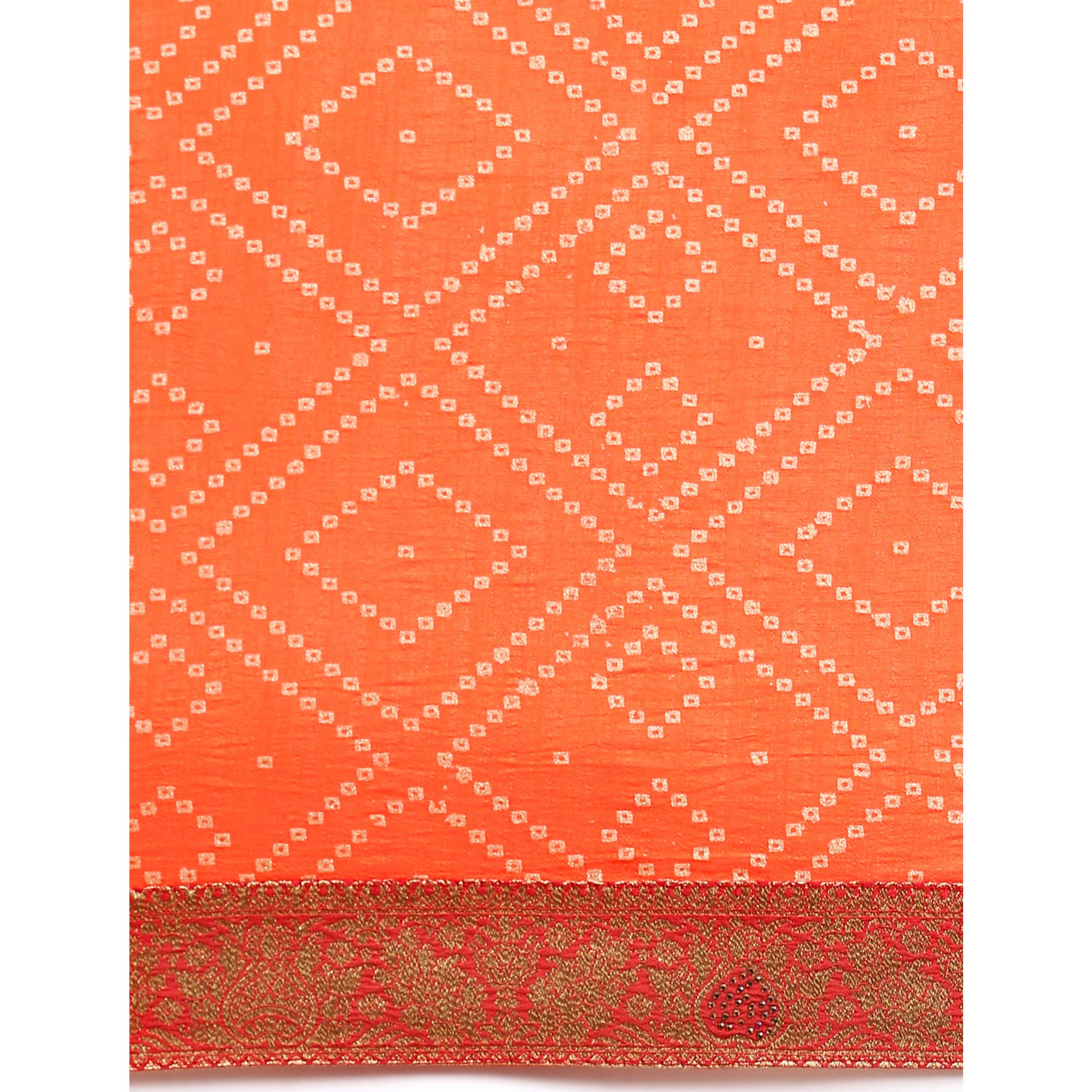 Orange Foil Printed With Swarovski Vichitra Silk Saree