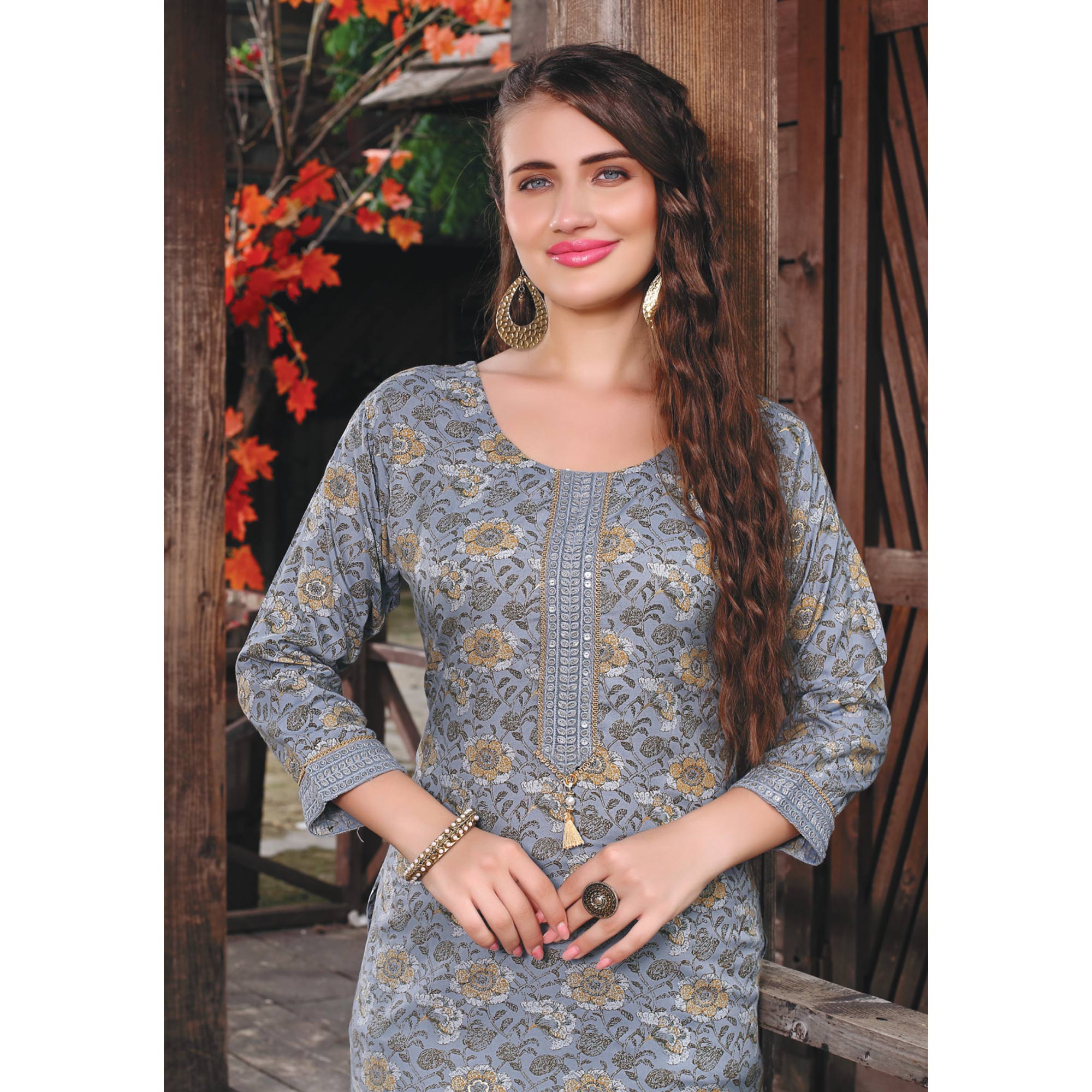 Light Grey Printed Muslin Kurti